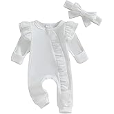 MoZiKQin Newborn Baby Girl Ruffle Romper Knit Sweater Onesie Jumpsuit Long Sleeve Zipper Romper Solid Fall Winter Outfits