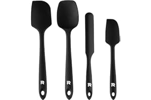 Riveira Silicone Spatula Set 4-Piece 600°F+ Heat Resistant kitchen utensils set Cooking Utensils Set Plastic Rubber Spatulas for Nonstick Cookware Baking Spoon Sets for Kitchen in Black