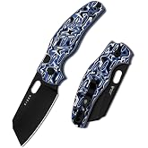 Kizer C01C 2.9 BS Sheepdog EDC Pocket Folding Knife, 2.95" Nitro-V Blade | Button Liner Lock, Thumb Hole, Black, Light Blue, White vortex micarta Handle for Camping Hiking Survival, V3488.29BSA1