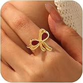 Nojess Bow Ring for Women Gold Plated Enamel Ribbon Bowknot Open Rings Christmas Valentine's Day Wedding Anniversary Birthday Jewelry Gift