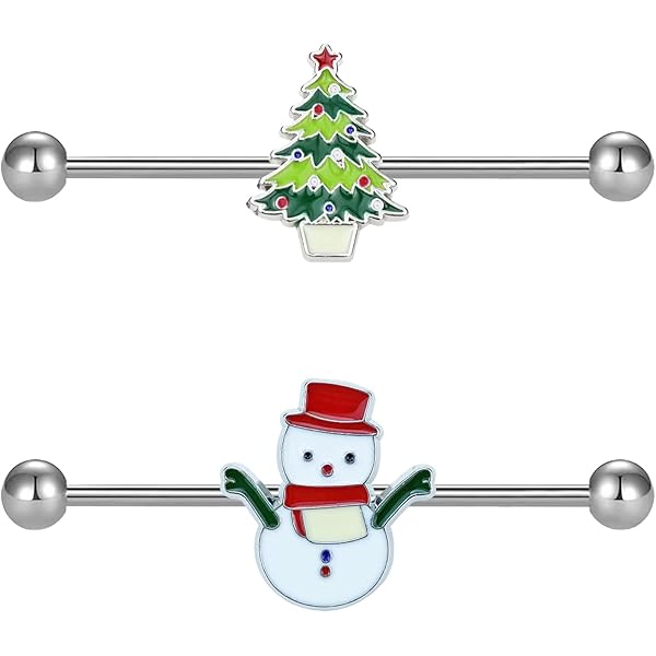 OUFER Christmas Industrial Piercing Jewelry - Santa Claus 14G 38mm Barbell With CZ