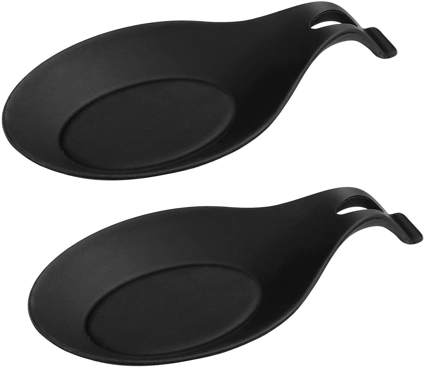 VICMAT 2pcs Black Silicone Cooking Spoon Rest Tray Almond Shape Heat Resistant Kitchen Utensil Holder Ladle Shelf