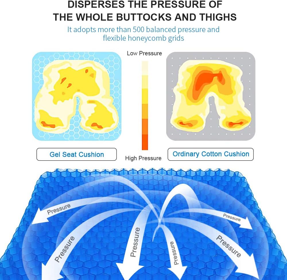Rraycom Gel Seat Cushion, Large Thick Seat Cushion with Non-Slip Washable Cover, Breathable Honeycomb Pain and Pressure Relief Seat Cushion for Office, Car Seat, Wheelchair, 2021 Updated: Home & Kitchen