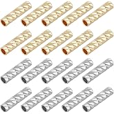 BENECREAT 100Pcs Gold and Silver Carved Noodle Tube Beads, Real 18K Gold Plated Tube Beads Straight Spacer Bead 8x2mm for DIY Craft Bracelet Necklace Jewelry Making
