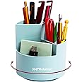Desk Pencil Pen Holder, 3 Slots 360-Degree Spinning Pencil Pen Desk Organizers, Desktop Storage Pen Organizers Stationery Supplies, Cute Pencil Cup Pot for Office, School, Art Supply, Kids - Blue