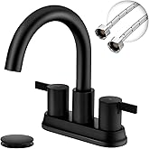 JAKARDA Two Handle 4 inch Black Bathroom Faucet, Bathroom Sink Faucet for 3 Holes with Pop-up Drain and 2 Supply Hoses, Lead-Free