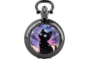 CUSTCH Creative Yin and Yang Wolf Eagle Graphic Quartz Pocket Watch with Chain for Women Men Necklace Unique Pendant Clock Watch Gift Accessories