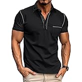 Men's Casual Polo Shirts Classic Short Sleeve Lightweight Button Cotton T-Shirt Golf Tee Tops with Pocket