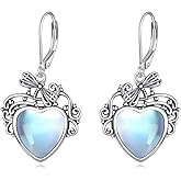 Heart Moonstone Earrings 925 Sterling Silver Vintage Filigree Dangle Drop Earrings Birthday Anniversary Jewelry Gifts for Women