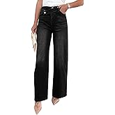 EVALESS Jeans for Women Trendy 2025 Overlap Waist Straight Wide Leg Stretchy Denim Pants