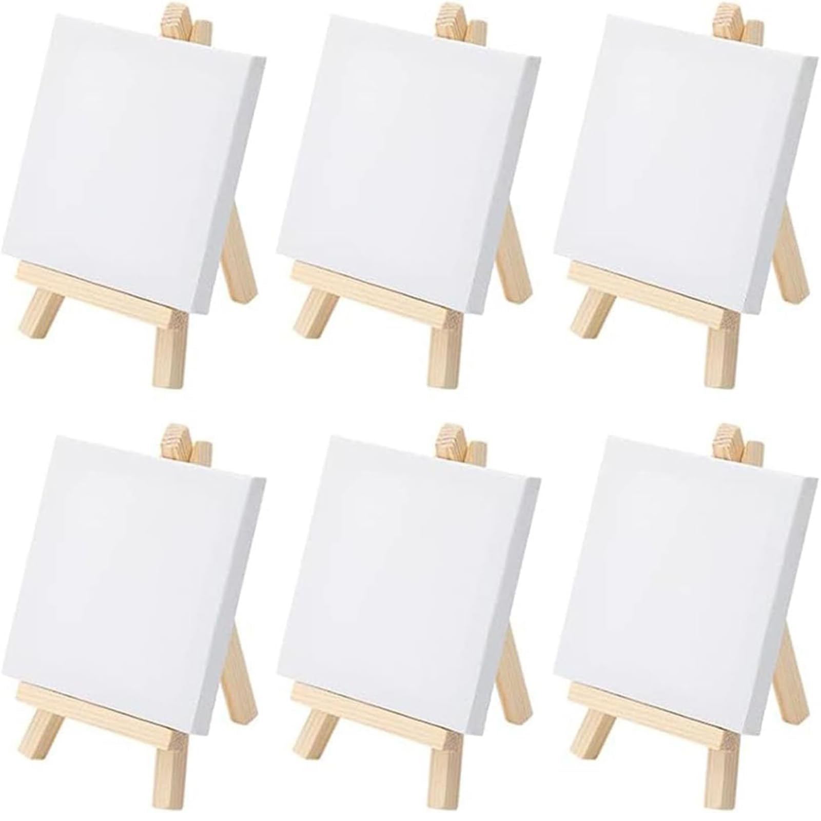 Canvas and easel, Mini Pre-Stretched and Primed Blank Canvas with Table Top Wooden Easel (8x15cm, 10x10cm)
