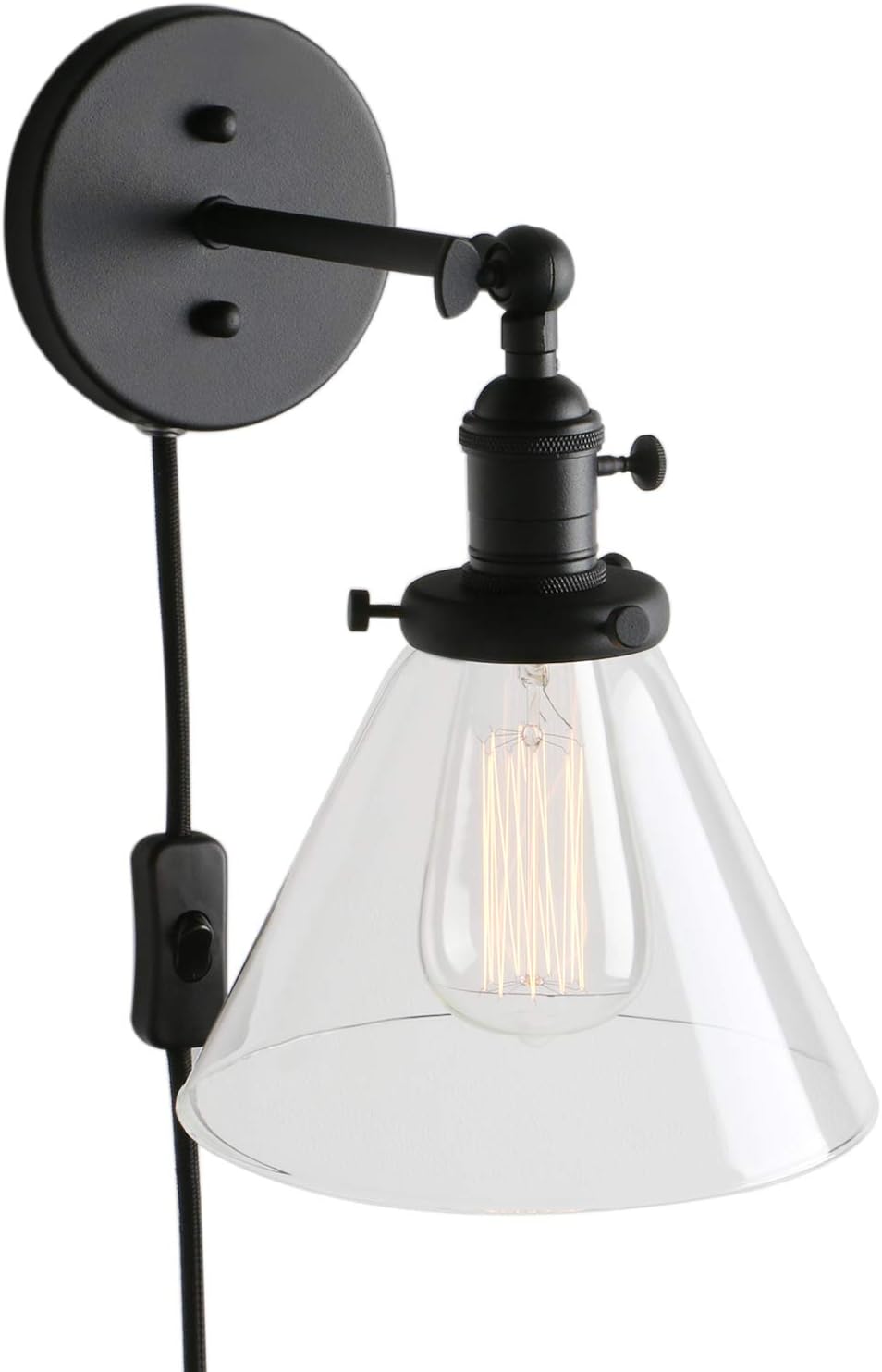 PathsOnIndustrial Retro Plug in Wall Light Sconce Lamp Fixture Black Wall Wash Light with Clear Glass Lampshade for Loft Bar Kitchen Restaurant