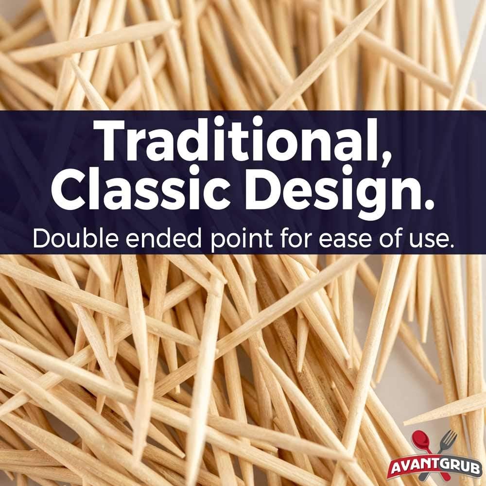 Avant Grub's Bulk Toothpick 1,000 Pack. Restaurant-Grade, Classic Round Tooth Pick Set in Reclosable Box. Made to be Precisely Straight & Uniform from Pure Virgin Wood. Wholesale Supply.: Office Products