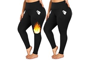 yeuG Women's Plus Size Fleece Lined Leggings with Pockets-1X-4X High Waist Tummy Control Workout Yoga Pants