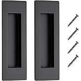 JOY DECOR 2 Pack Pocket Door Handles, 5.9" Rectangular Recessed Pulls for Sliding Closet and Barn Doors, Black Flush Finger P
