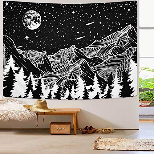 Lyacmy Moon and Star Tapestry Mountain Tapestry Forest Tree Tapestries