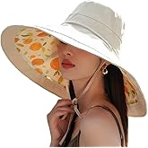 Women's Wide Brim Sun Hats UV Protection - Reversible Bucket Hat Foldable Beach Hat with Chin Strap Summer Hat for Travel
