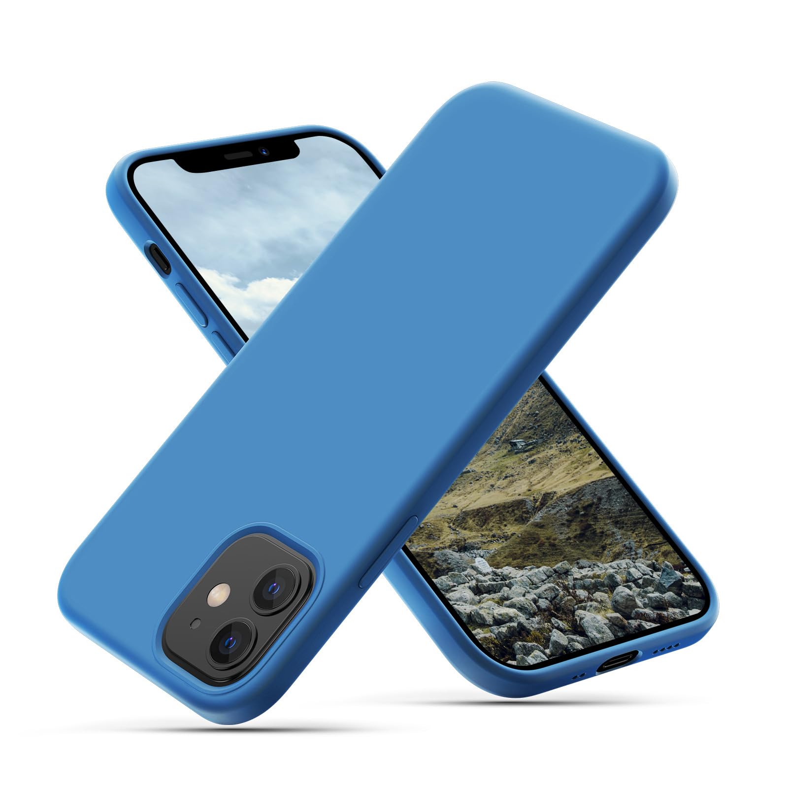 CALOOP Liquid Silicone Case Designed for iPhone 12 Mini Case 5.4 inch, Full Body Protective Covered Silky-Soft Anti-Scratch Gel Rubber Slim Shockproof Cover with Microfiber Lining, Blue — image 1