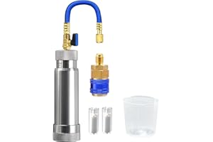 AutoWanderer Tool AC Oil Dye Injector Kit for R134a Refrigerant System with 1/4" SAE Connector and Snap Quick Coupler 2 Oil Checkers 2oz Measuring Cup