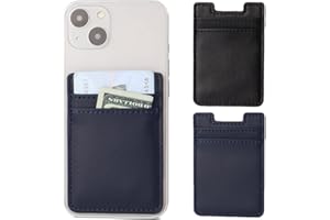 Fulgamo 2Pack Phone Card Holder,Leather Phone Wallet Adhesive Stick On Credit Card Pocket for Back of Phone Case iPhone and Android-Black,Navy Blue