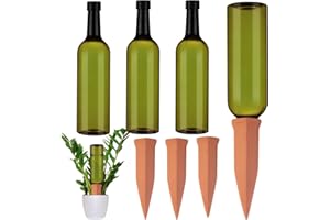 SiliFine 3 Sets Plant Watering Devices Include Terracotta Self Watering Spikes and 26 oz Plastic Bottles, Slow Release Vacation Insert Automatic Plant Waterer Device (Green and Terracotta)