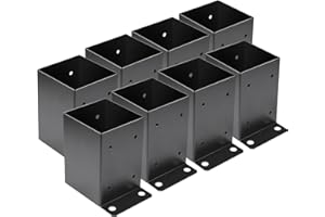 LIKEEM 4 x 4 Post Base 8 PCS,Inner Size 3.6"x3.6"Deck Post Base,Heavy Duty Metal Black Powder Coated Post Brackets,for Pavilion Deck Railing Support Deck Base Plate, Support Bolt Down