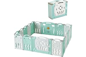 Albott Baby Fence 18 Panels Kids Playpen- Foldable Toddler Safety Play Center Yard Adjustable Shape Portable Design for Children Toddler Indoor Outdoor Use Blue