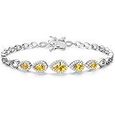 FANCIME Birthstone Teardrop Tennis Bracelet for Women Sterling Silver 5x7mm main Gemstone Bracelet Fine Jewelry Birthday Gifts for Women Mom Wife Her 7.2"