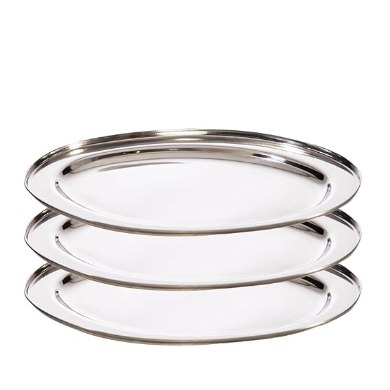 3 er Set Serviertablett aus Edelstahl 39 x 26 cm Profi Qualität für Partys oder zur Deko