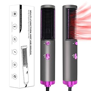 Hair Dryer Brush, Hair Straightener Brush with Anti-Scald, 30s Fast Ceramic Heating, 3 Heat Levels, Auto Off, Frizz-Free, 360 Swivel Cord Portable Straightening Comb for Home, Travel and Salon