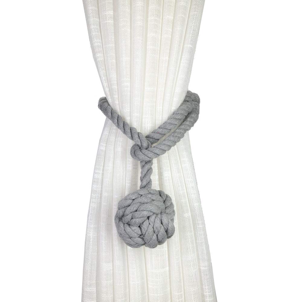 JQWUPUP Rustic Curtain Tiebacks - Outdoor Curtain Holdbacks Holders - Cotton Drape Tie Backs Rope for Curtains (Grey, 2 Pack) — image 1