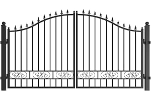 Simpol Home Driveway Gate,Dual Swing Driveway Gates,Floral Pattern Design Metal Security Outdoor Gates for Yard (Black, 12 x 7 Feet)