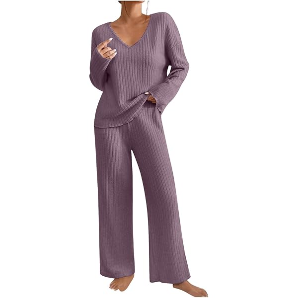 Mzkdieey Women's 2 Piece Outfits Lounge Sets Ribbed Knit