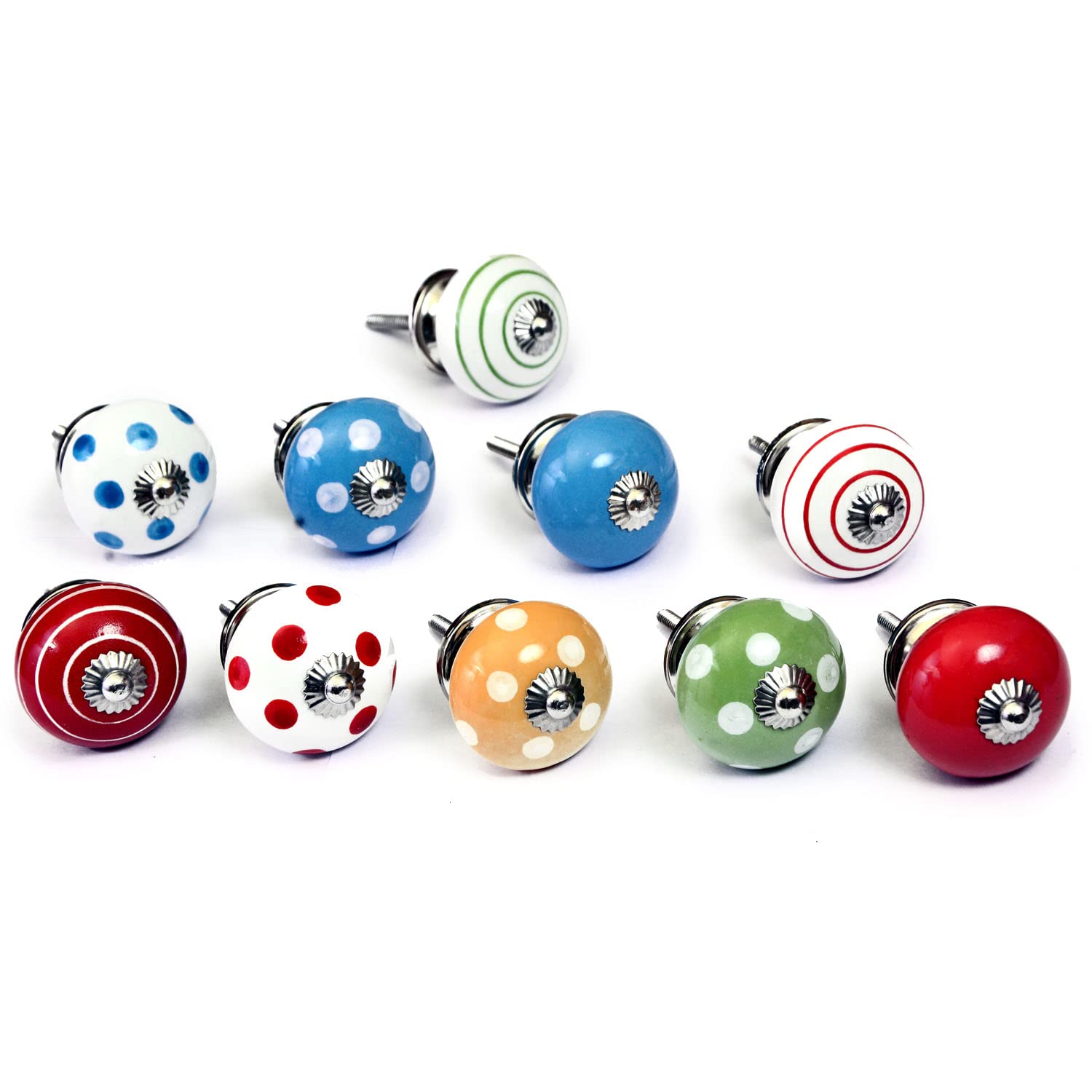 Nacnic Set of 10 Ceramic knobs in Several Colours, Hand Painted with Different Designs. Handcrafted Handles for cabinets, Drawers, Dressers and Hangers. Classic knobs of 40mm Diameter.