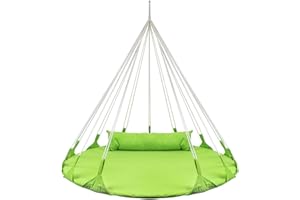 Sorbus 56" Stylish Hanging Swing Nest - Premium Cotton Double Hammock Daybed Saucer Swing Lounger - 264lbs Spinner Swing w/Pillow - Easy Setup Sturdy Tree Swing - for Indoor/Outdoor, Travel - Green