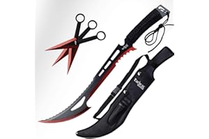 APMRUMGO 26" Fantasy Tactical Machete with 3 Fixed Blade Knives Set. 440 Stainless Steel Blade. for Collection, Gift and Outdoor Sport Activitve (Red)