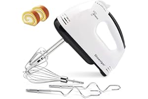 Showvigor 7-Speed Handmixer, 5-Piece Set, 2 Stainless Steel Dough Hooks, 2 Stirrers, 1 Traditional Whisk, Kitchen Hand Mixer 