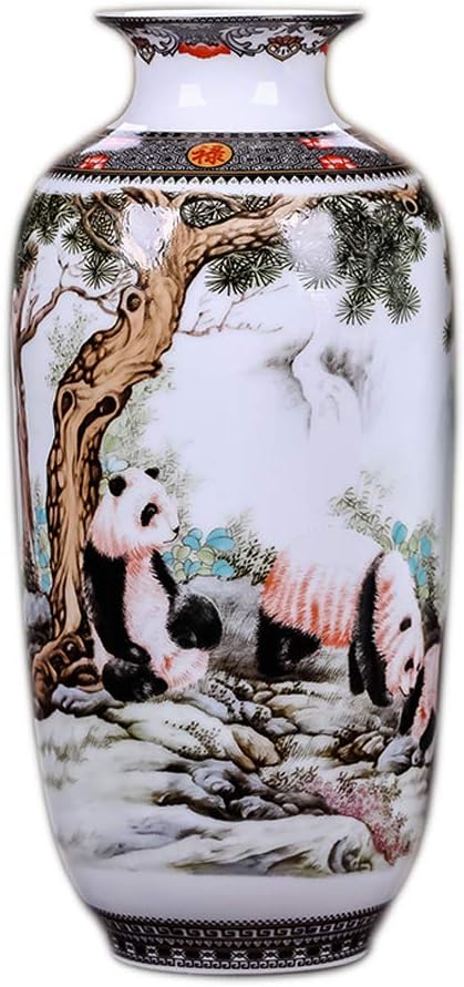 MINLIN Jingdezhen Ceramic Vase Vintage Chinese Style Animal Vase Fine Smooth Surface Home Decoration Furnishing Articles (Panda)