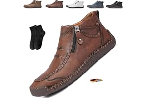 Men’s Slip-On Orthopedic Leather Boots,Men’s Handmade Premium Leather Slip-On Driving Boots,Men Side Zipper Orthopedic Shoes 