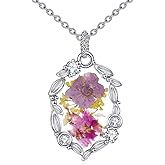 TIGER RIDER Pressed Flower 925 Sterling Silver Necklace Wildflower Pendant Pink Forget me not Jewelry Gifts for Women Christmas Birthday