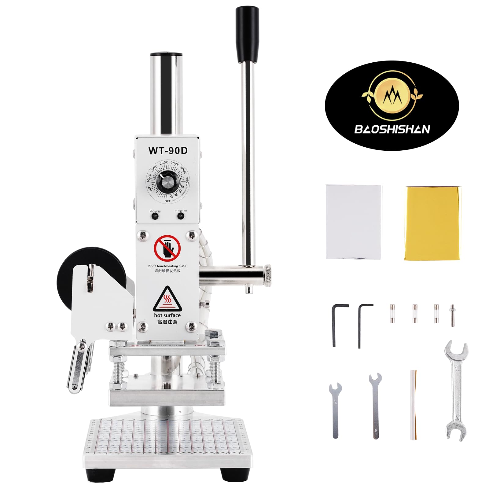 BAOSHISHAN Hot Foil Stamping Machine Leather Embossing Machine Bronzing Machine Manual Leather PVC Paper Logo Stamper Temperature Adjustable