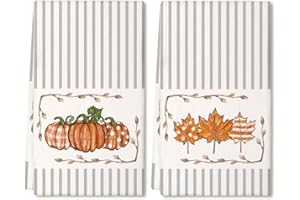 ARKENY Fall Kitchen Towels Set of 2,Orange Pumpkin Maple Autumn Dish Towels 18x26 Inch Drying Dishcloth,Farmhouse Home Decoration AD116