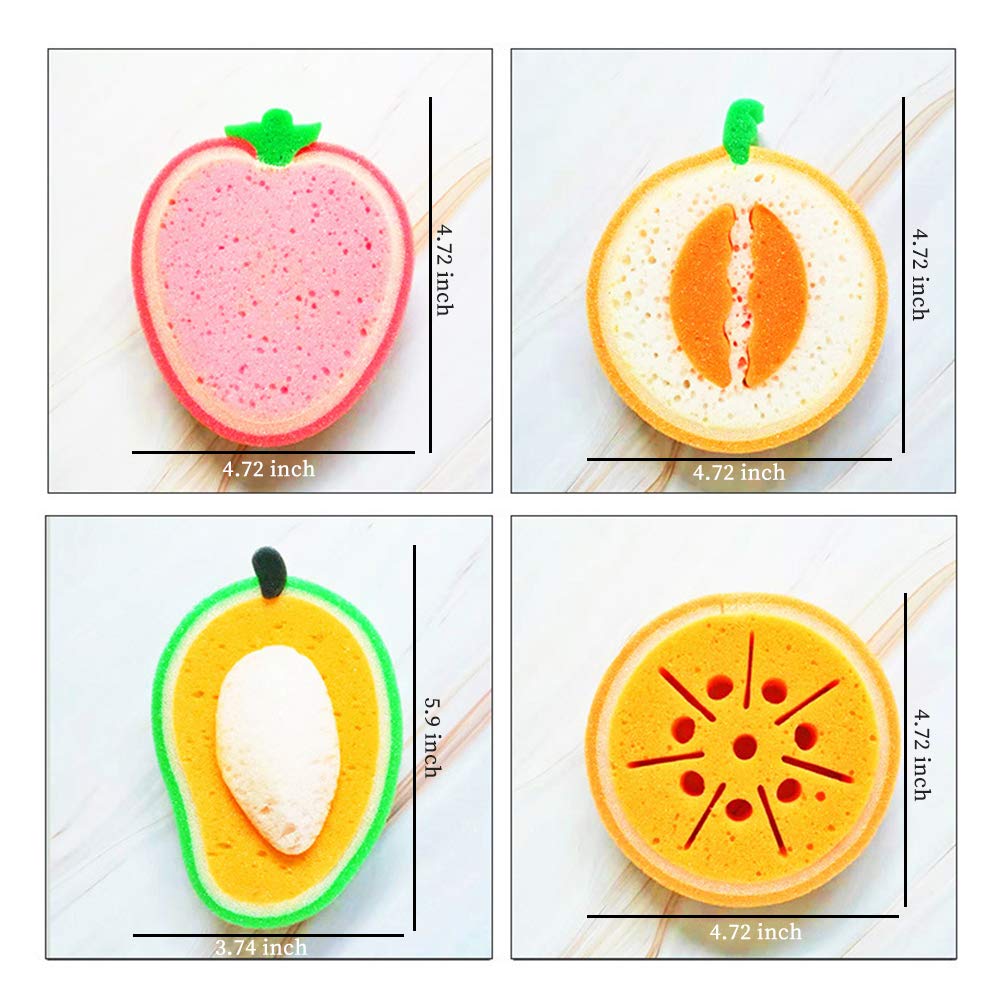 4Pcs Dish Cleaning Sponges, Cute Fruit-shape Thickened Kitchen Sponge, Multifunctional Wipe Decontamination Lightweight Cleaning Dishes Sponge Washing Dishes Kitchen Tool