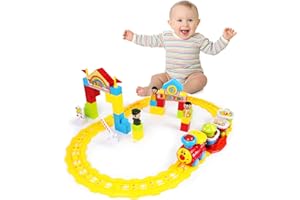 Deserthome Toddler Electric Train Set, Musical Train Toys with Tracks and Building Blocks, Train Set for Toddler 12 18 Months, Learning Birthday Gift for 1 2 3 4 5 Year Old Boys Girls Kids