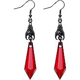 Nydotd Gothic Bat Earrings - Red Black Crystal Accents Dangle Drop Earrings Punk Rock Style, Halloween Costume Jewelry for Women & Teens