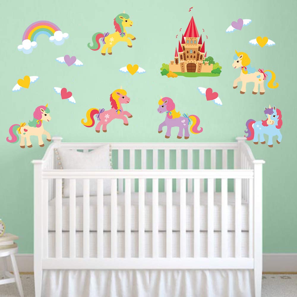 Decoration Murale Decoration De Chambre D Enfant Decalmile Stickers Muraux Licorne Colore Autocollant Mural Chateau Arc En Ciel Decoration Murale Chambre Enfants Bebe Fille Pepiniere Stargas Ie