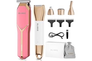 BLIBEE Hair Clippers & Bikini Trimmer for Women - Waterproof Electric Clippers and 4 in 1 Bikini Trimmer Set, Deluxe Hair Trimmer, Wet/Dry Body Shaver for Nose Eyebrows Beard Pubic Hair, Pink…