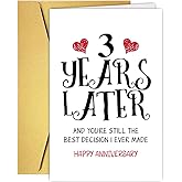 RUALOVE Funny 3rd Anniversary Card for Women Men, Sweet 3 Years Wedding Anniversary Cards for Husband Wife Couple, Romantic Three Years Valentine Gifts Idea For Boyfriend Girlfriend