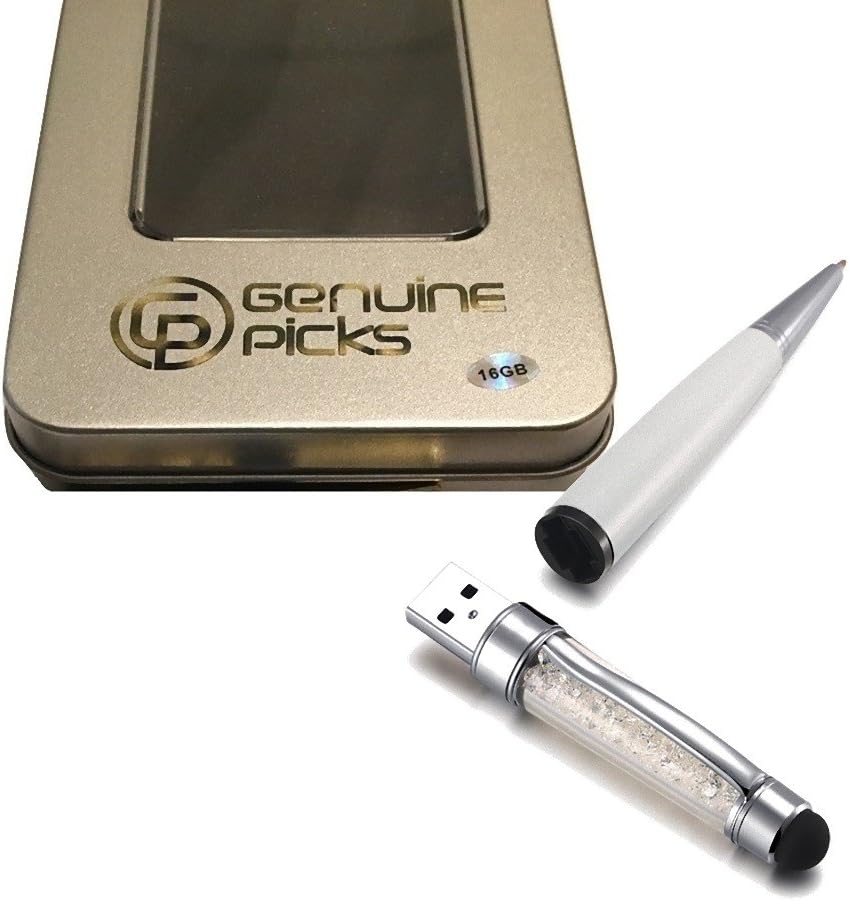 Stylish Crystal Ballpoint with USB Flash Memory. Beautiful Tin Box. Three in one: USB Flash Drive, Ballpoint Pen and Touch Screen Stylus Pen. Best Valentine Gifts for All. (32GB, Ivory White)