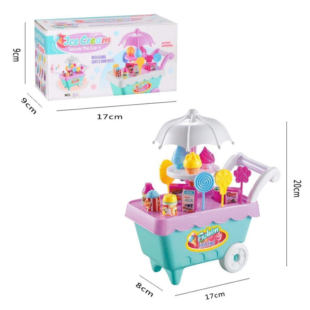 ThinIce 19PCS Rotating Ice Cream Cart Toy Candy Cart Pink Miniature Sweet Shop Supermarket Trolley Toys with Music for Boys Girls Child Children Birthday Gift